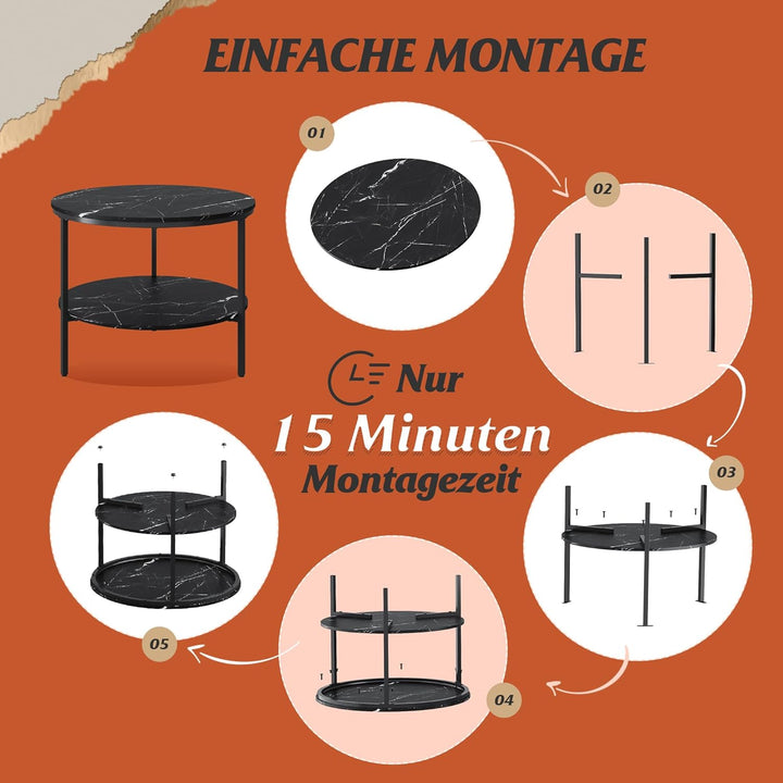 WLIVE Couchtisch Rund, Wohnzimmertisch Holz mit 2 Ebenen, Sofatisch mit viel Stauraum, für Wohnzimme