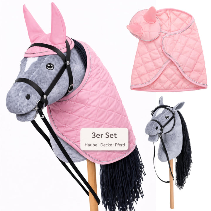 Hobby Horse Set – Grosses Steckenpferd für Kinder mit Decke &amp; Fliegenhaube | Komplettes Hobby Horsin