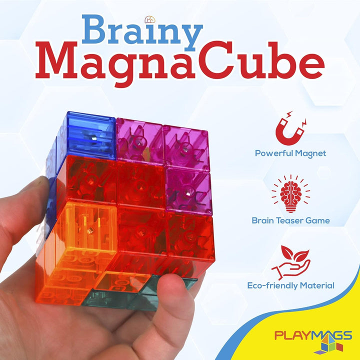 Playmags Brainy Cube mit Brainy Cube Challenge Cards, Bausteine für kreatives offenes Spiel, pädag