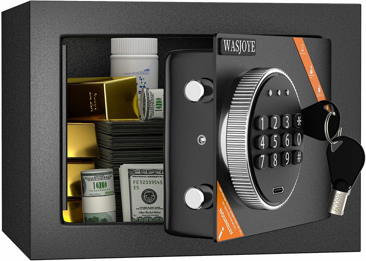 WASJOYE Mini Safe Tresor MöBeltresor Klein, Tresor mit Schlüssel, Kinder mit Zahlenschloss,Elektroni