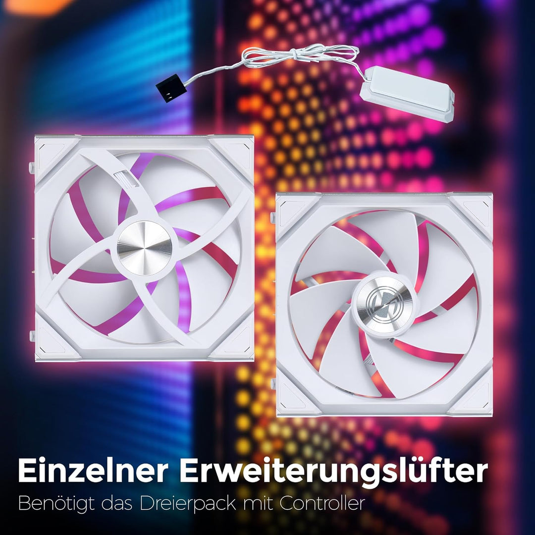 Lian Li UNI FAN SL Wireless LCD Lüfter, ARGB, PWM - Reverse Blade, 120 mm, weiss