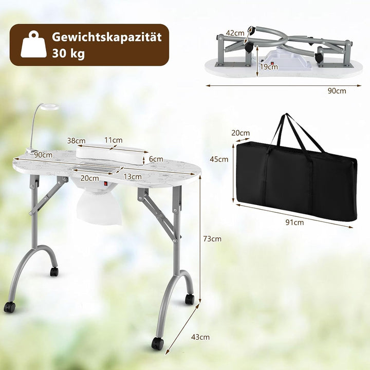 GOPLUS Nageltisch faltbar, Maniküre Tisch mit Absaugung, 3 modi LED Tischlampe, Handgelenkkissen, Tr