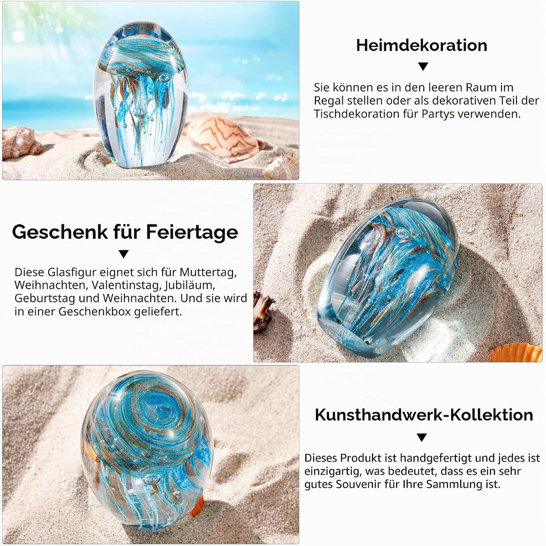 EUSTUMA Mundgeblasene Glas-Quallen-Figur, schönes Meerestier-Ornament für Aquarien oder Schreibtisch