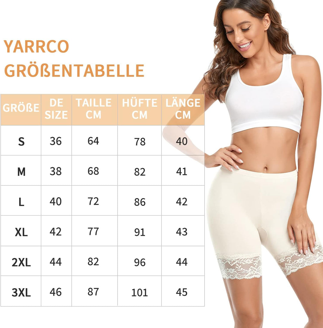 YARRCO Damen Unterhose Spitze Unter Rock Kurze Hose Unter Kleid Radlerhose Slipshorts Hohe Taille Sh