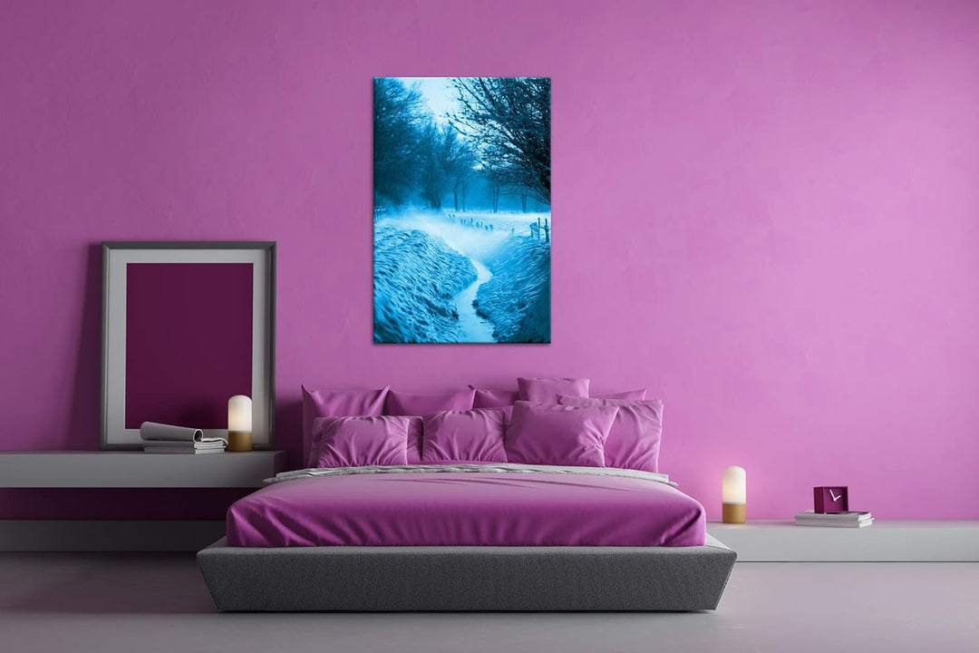 deyoli bezaubernde Winterlandschaft Format 80x60 Effekt: Monocrome Blau als Leinwandbild, Motiv fert