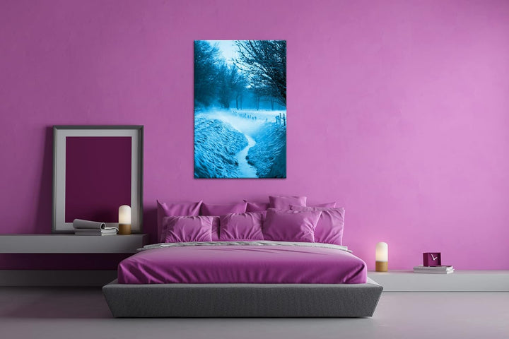 deyoli bezaubernde Winterlandschaft Format 80x60 Effekt: Monocrome Blau als Leinwandbild, Motiv fert