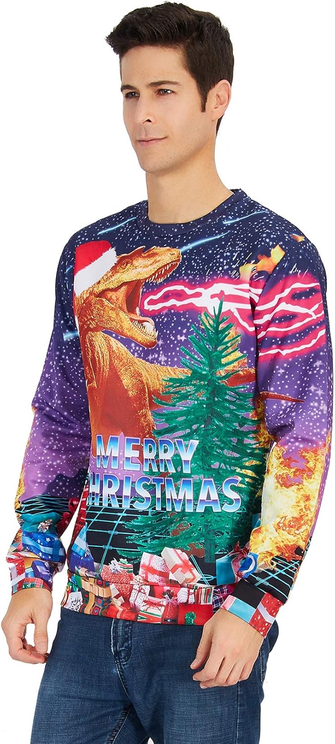 Loveternal Unisex Hässliche Weihnachtspullover 3D Druck Ugly Christmas Sweater Langarm Xmas Pullover