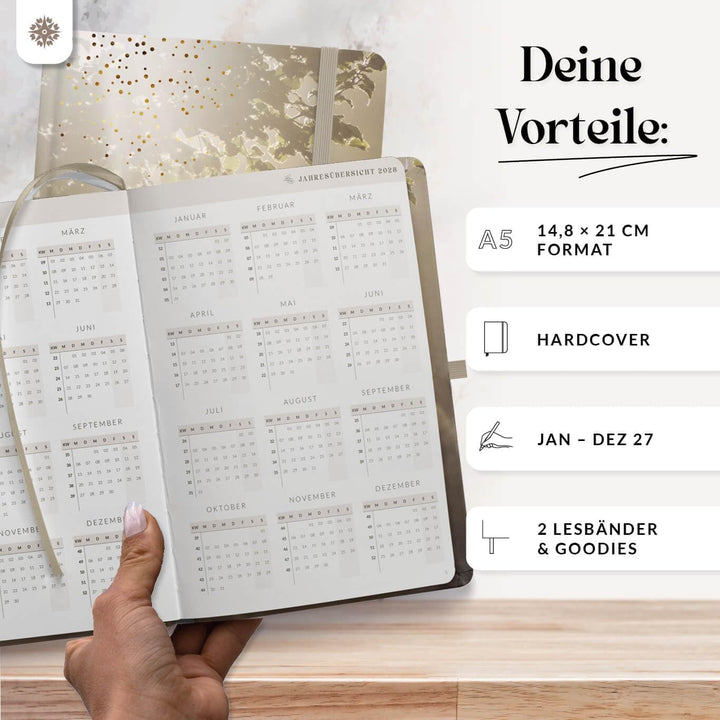 Lebenskompass® "LICHTUNG" Buchkalender 2027 A5 - Terminplaner Wochenplaner, Lichtung