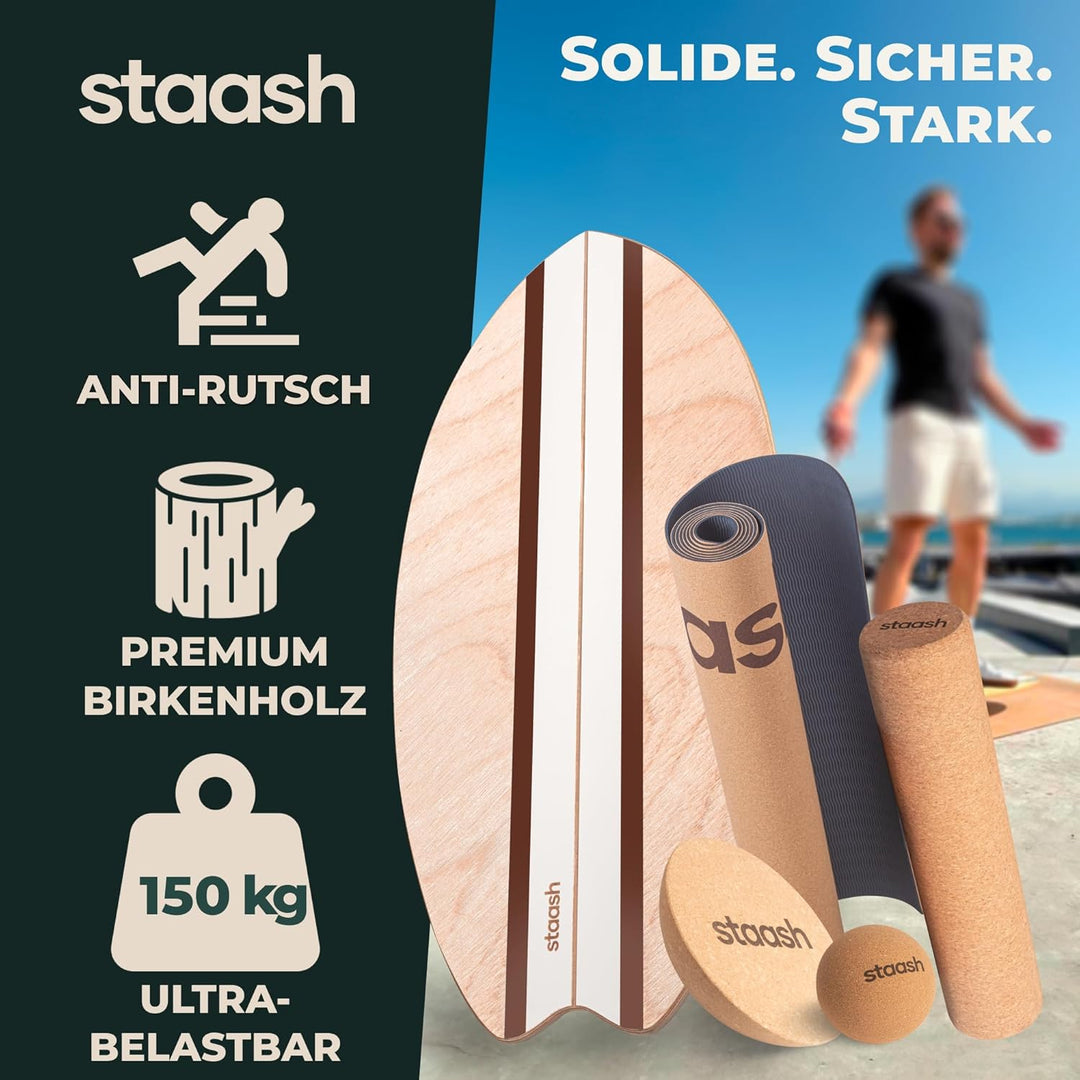 STAASH® Balance Board aus Holz – Full Kit – Für Gleichgewicht, Fitness & Surf-Feeling – Spass & Trai
