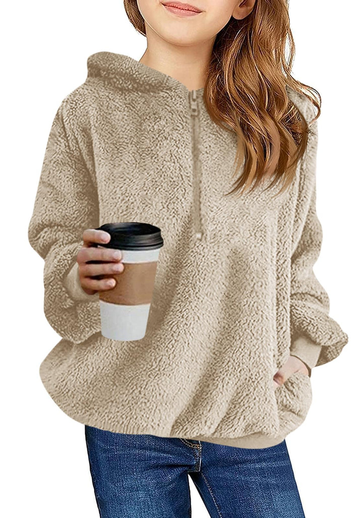 Imily Bela Kinder Mädchen Kapuzenpullover Fleece Hoodies Sherpa Pullover Teddy Sweatshirt Langarm Pu