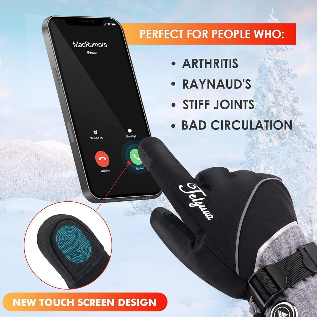 Telguua Beheizbare Handschuhe Wasserdicht mit 7.4V 5500mAh Akku für Herren Damen,3 Temperaturstufen/
