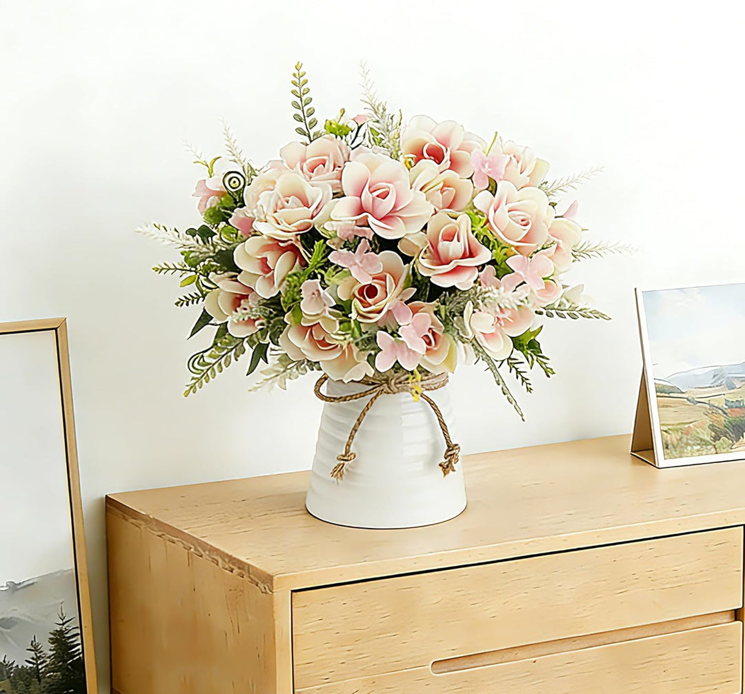 LESING Künstliche Blumen mit Vase, künstliche Seidenblumen in Vase, Gardenie, Blumen, Dekoration für