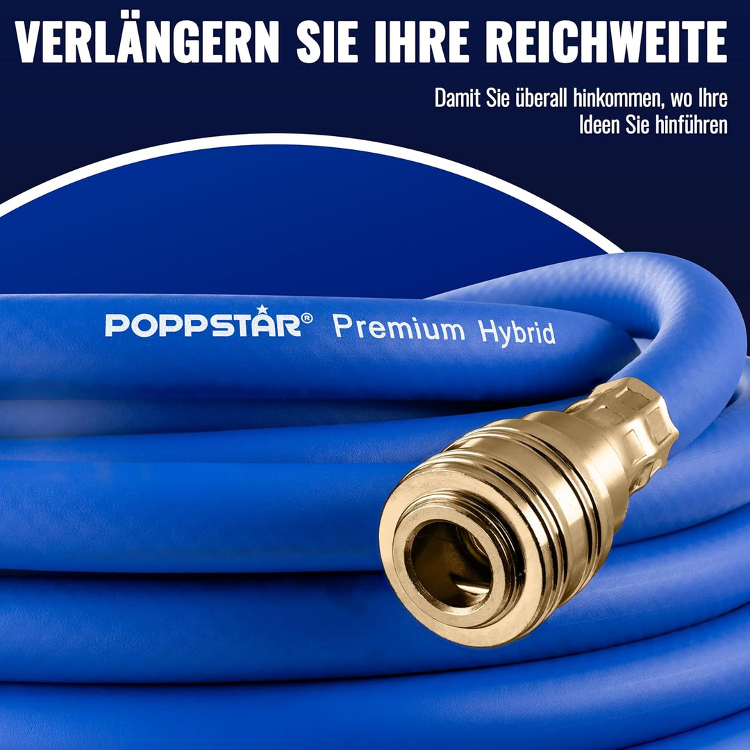 Poppstar Druckluftschlauch 50 m (Hybrid PVC mit Gewebe, Innendurchmesser 9,2mm mit Messing-Schnellku