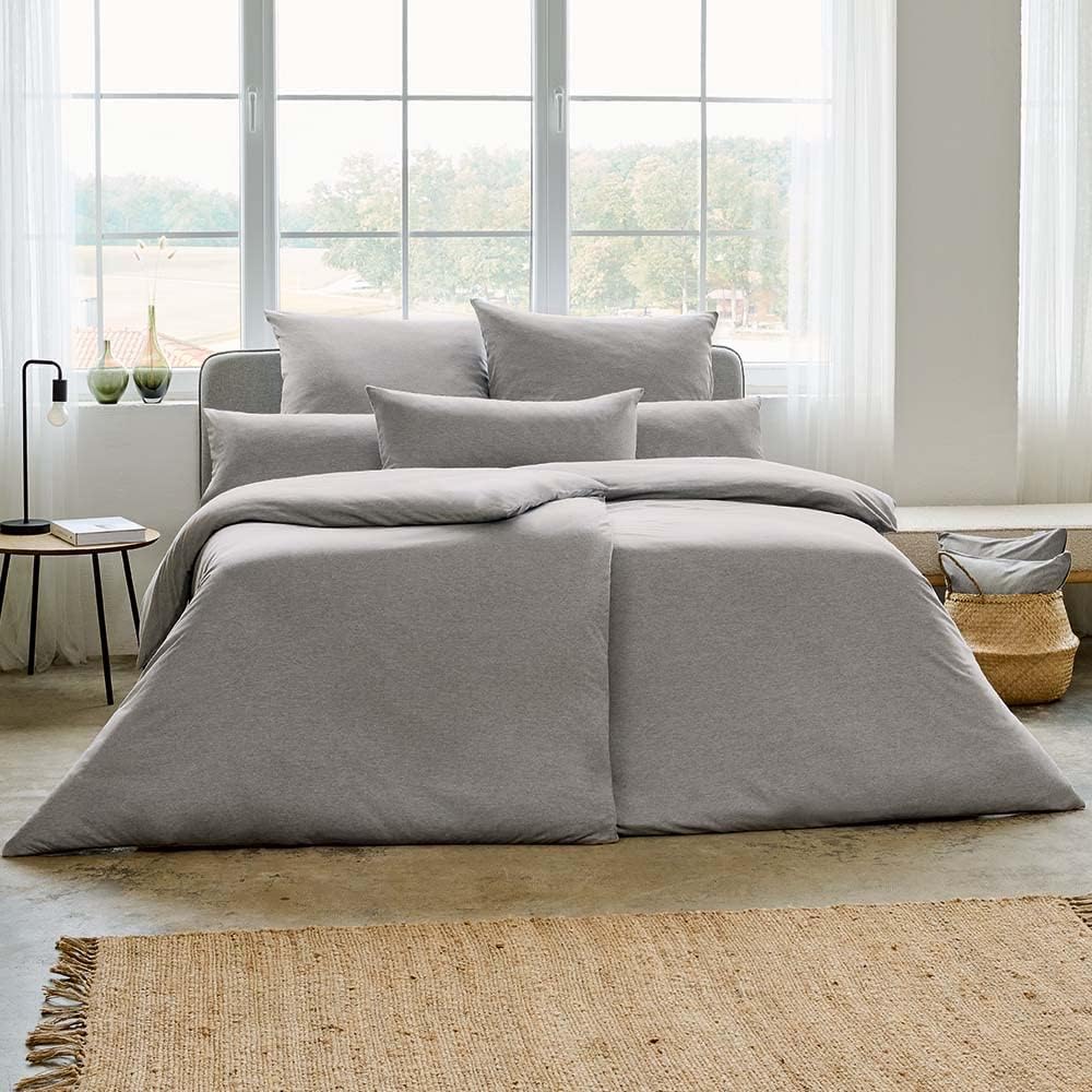 ESTELLA Bettwäsche Takoma | Grau | 135x200 + 80x80 cm | bügelfreie Interlock-Jersey-Qualität | pfleg