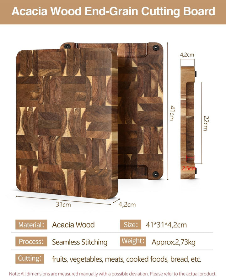 XINZUO Akazienholz Hirnholz-Schneidebrett(41x31x4.2cm), Holzbrett Küche Hackbretter Aufschnittbrett