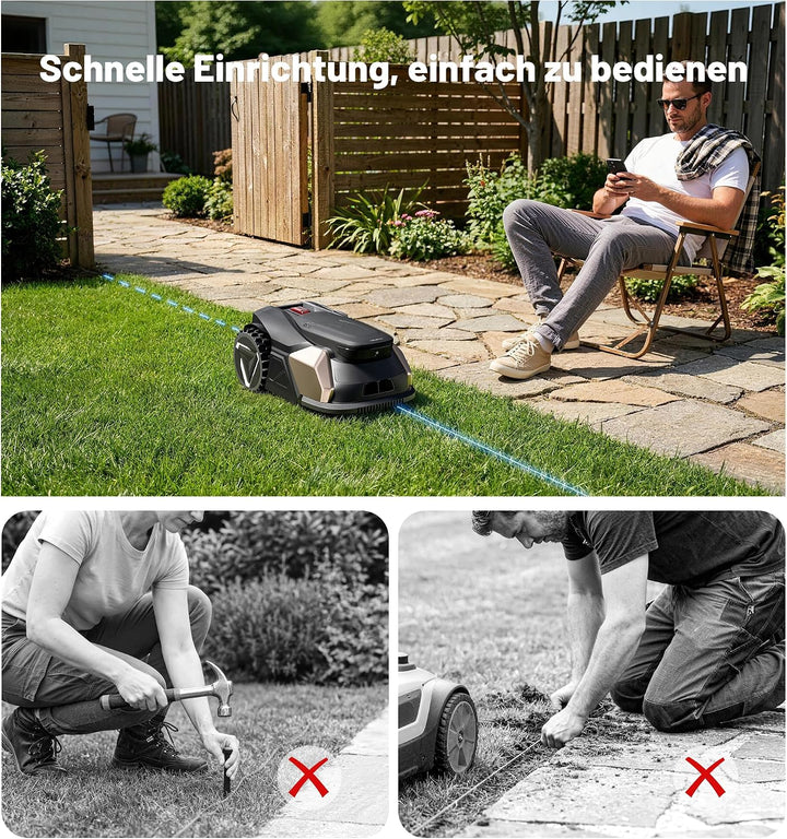 N500 KI-Vision Mähroboter Ohne Begrenzungskabel für 500 m², ohne RTK &amp; KI-Hinderniserkennung, U-förm