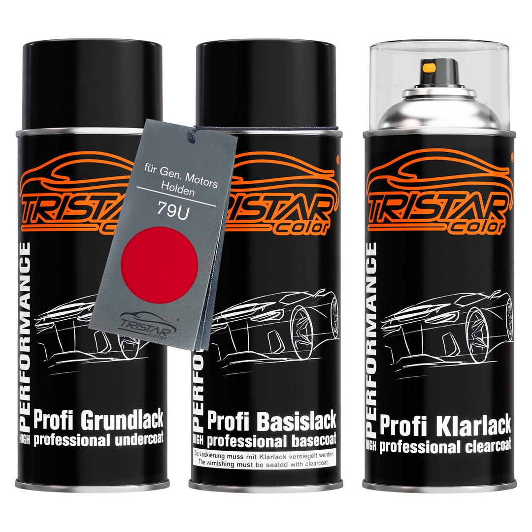 TRISTARcolor Autolack Spraydosen Set für Gen. Motors/Holden 79U Magma Red Grundlack Basislack Klarla