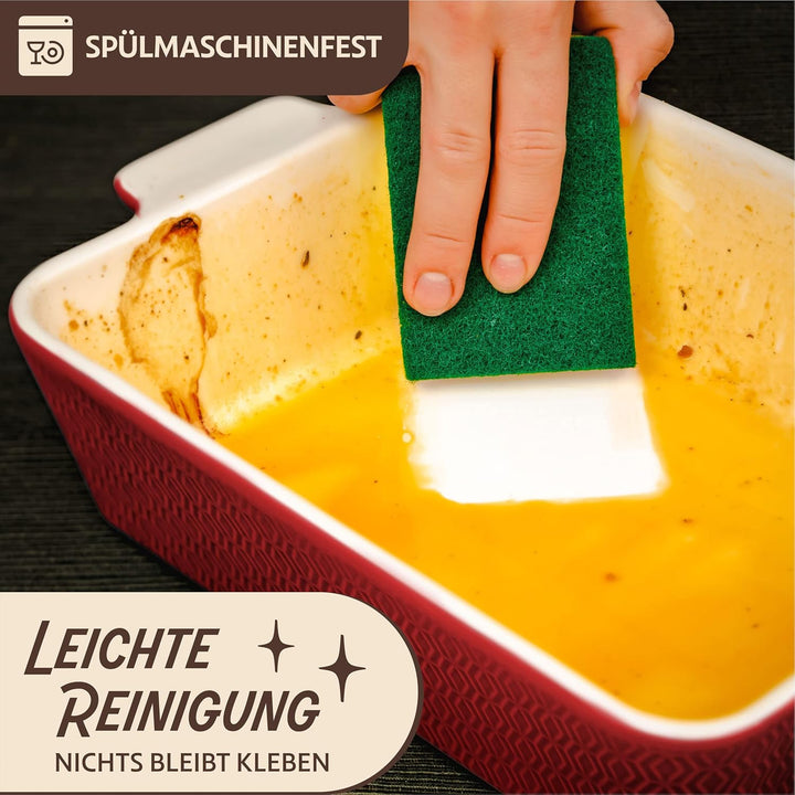 Auflaufform Gross aus Keramik - Extra Hoher Rand - Für Lasagne, Tiramisu & Auflauf - Eckig - Rot, Ro
