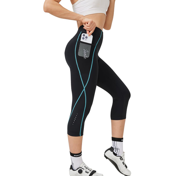 Santic Radlerhose Damen 3/4 Gepolstert Fahrradhose Damen mit Polster Radhose Damen M Schwarz, M Schw