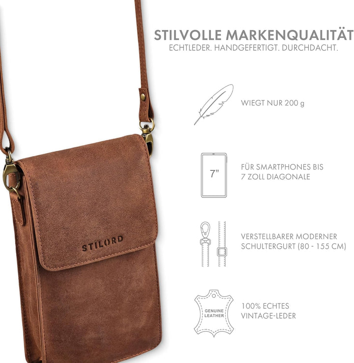 STILORD "Imola Echtleder Handytasche 7 Zoll Damen Herren Vintage Umhängetasche Brustbeutel Leder Dam