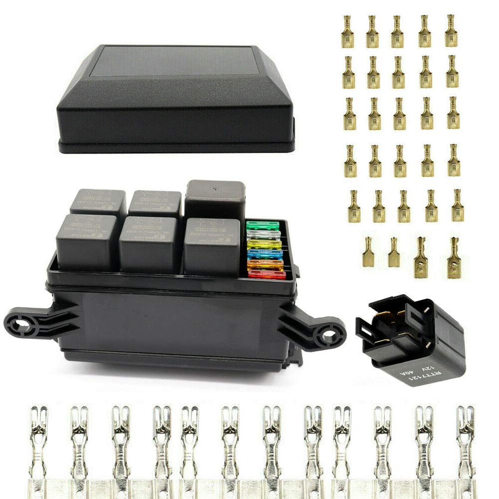 YULLING 6-Wege-Auto-Sicherungsrelaisbox, wasserdicht, ATC/ATO, Flachsicherungshalter, 5-polig/4-poli