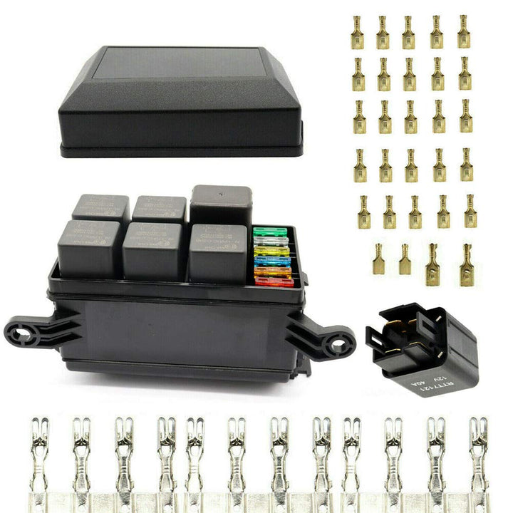 YULLING 6-Wege-Auto-Sicherungsrelaisbox, wasserdicht, ATC/ATO, Flachsicherungshalter, 5-polig/4-poli