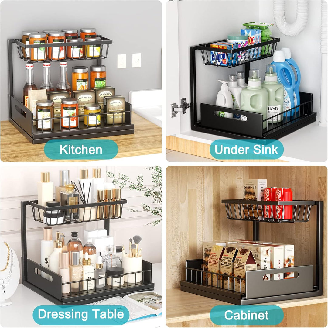 Cocolemon Metall Unter Waschbecken Regal, 2 Etagen Küche Schrank Organizer mit Schublade, Grosse Kap