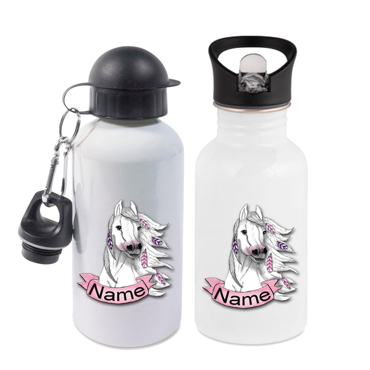Trinkflasche mit Name/wahlweise 400ml, 500ml oder 600ml + Schriftwahl für Name + Edelstahl oder Alum