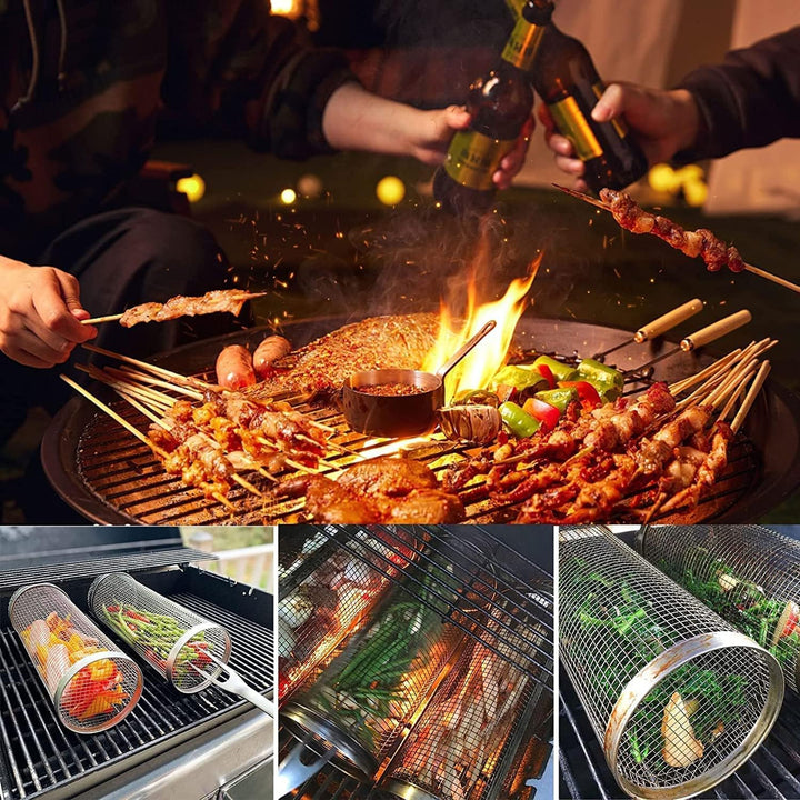 Rolling Grillkorb, BBQ Grillkorb Edelstahl, Edelstahl Grillkorb Ofen, Rotisserie Grill Für Aussengri