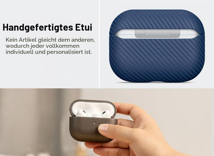 Haobobro [Karbonfaser Textur] Leder Hülle für AirPods Pro 2. Generation - Handgefertigt AirPods Pro