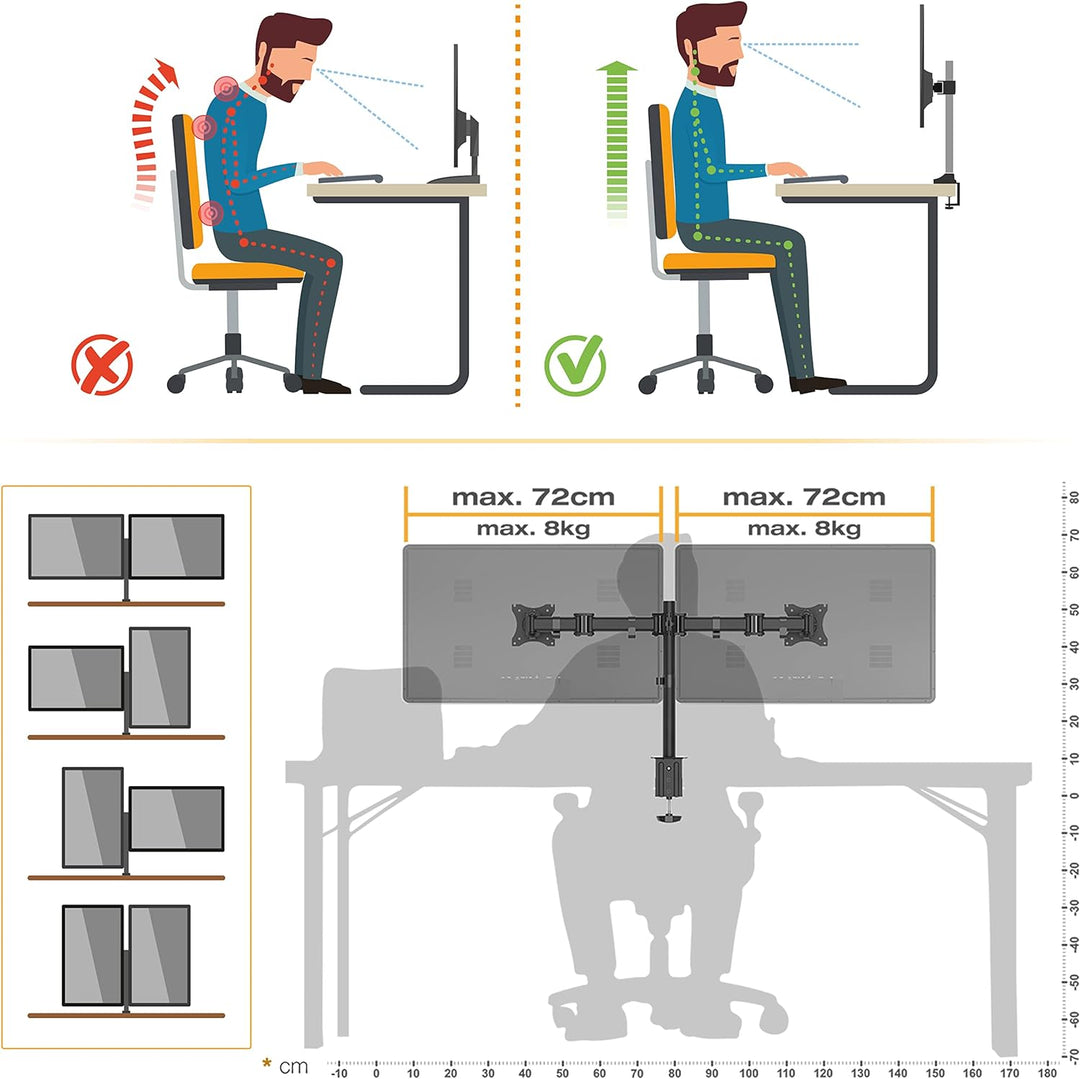 RICOO Monitorarm Monitorhalterung 2 Monitore Arm Monitor Halterung Tisch, TS5811 VESA Tischhalterung