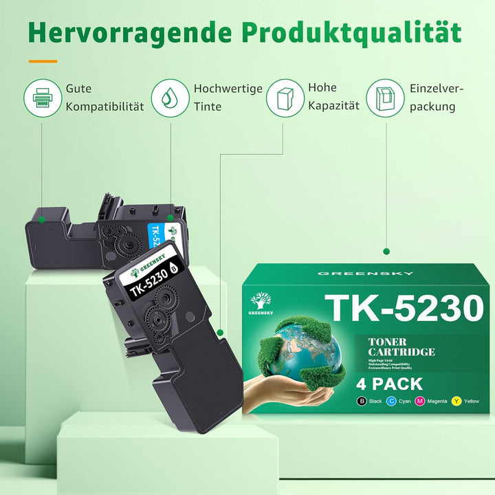 GREENSKY TK5230 Toner Kompatibel für Kyocera TK-5230 TK 5230 TK-5230K TK-5230C TK-5230M TK-5230Y für
