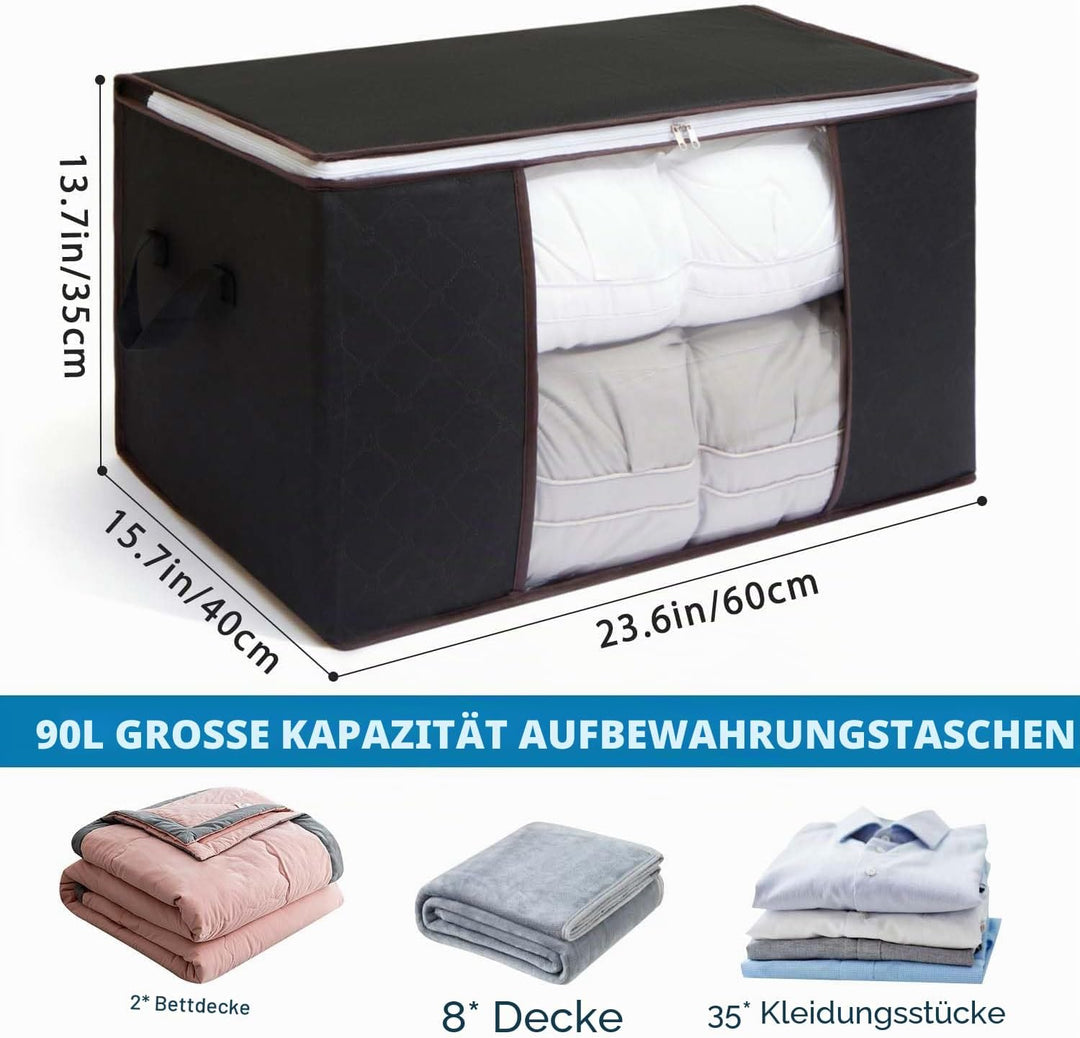 6 Stück Gross Aufbewahrungsbox Mit Deckel, 90L Aufbewahrungstasche Für Bettdecken, Faltbare Organize