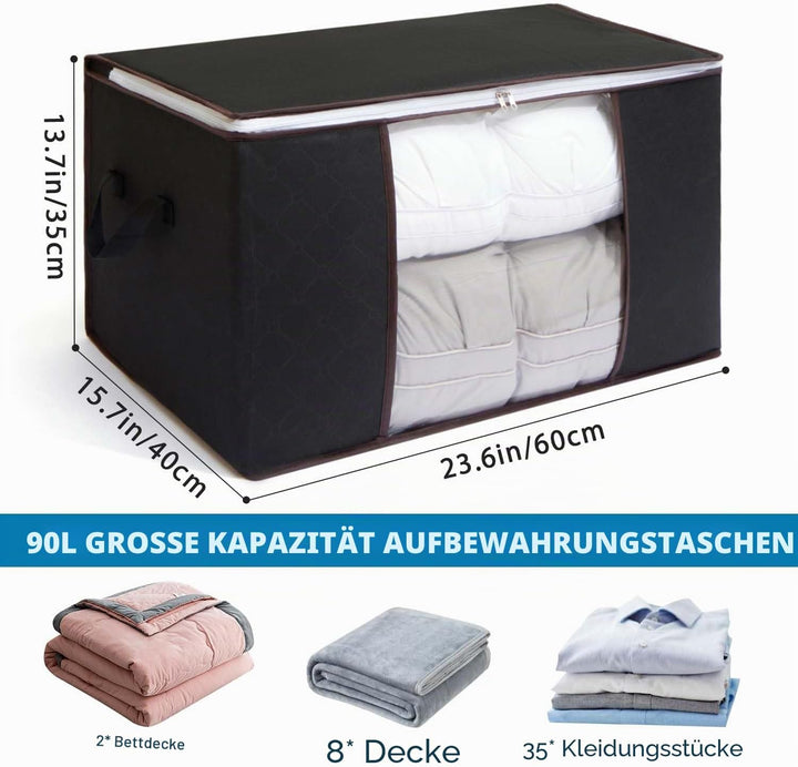 6 Stück Gross Aufbewahrungsbox Mit Deckel, 90L Aufbewahrungstasche Für Bettdecken, Faltbare Organize