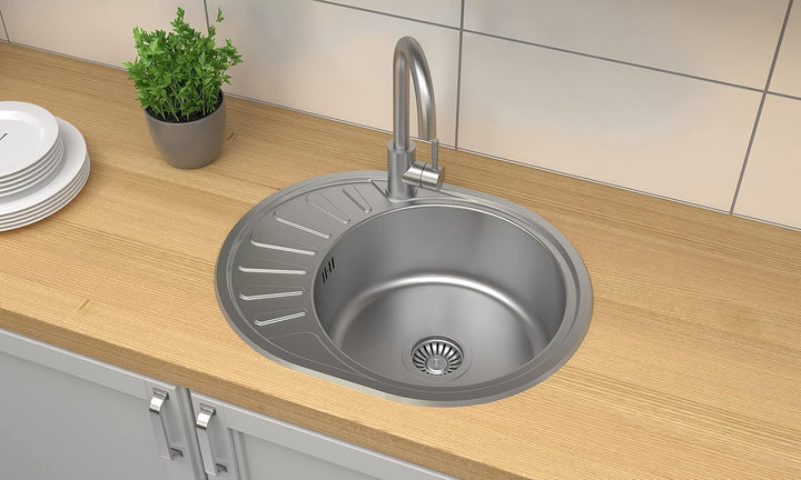 QUADRON Einbeckenspüle Waschbecken mit Abtropffläche | Grösse 45 cm Farbe: Satin | JIM Einzelbecken