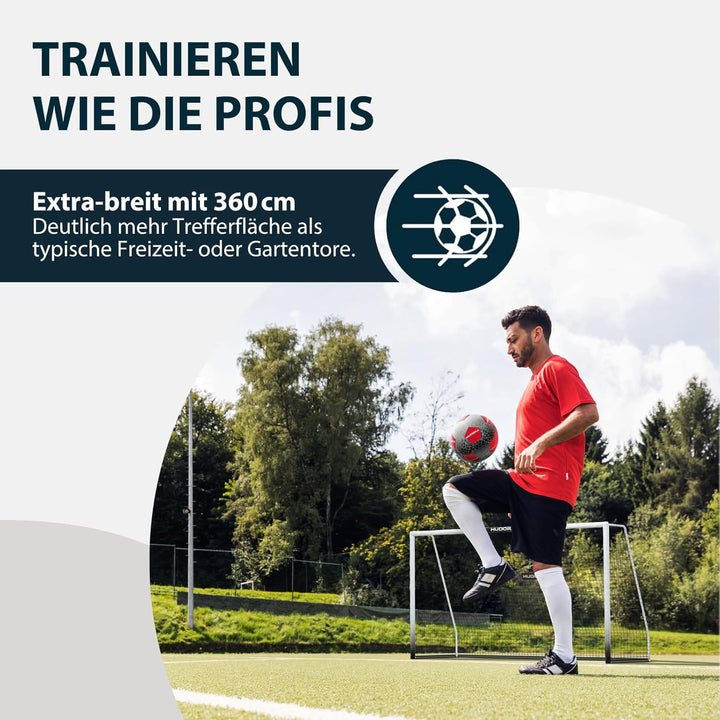 HUDORA Fussballtor Pro Tect 360 Advanced – Outdoor Fussballtor mit Netz und wetterfester Ummantelung