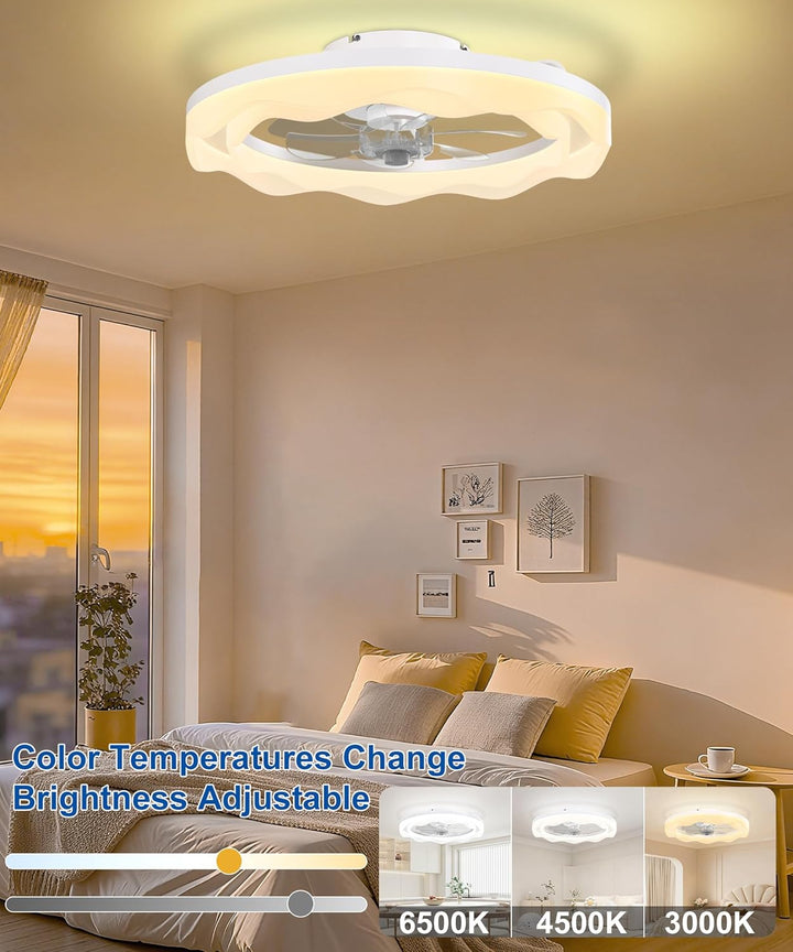 JAYNLT Deckenventilator mit Beleuchtung, Ø50CM Weiss Dimmbarer LED Deckenleuchte mit Ventilator 3000