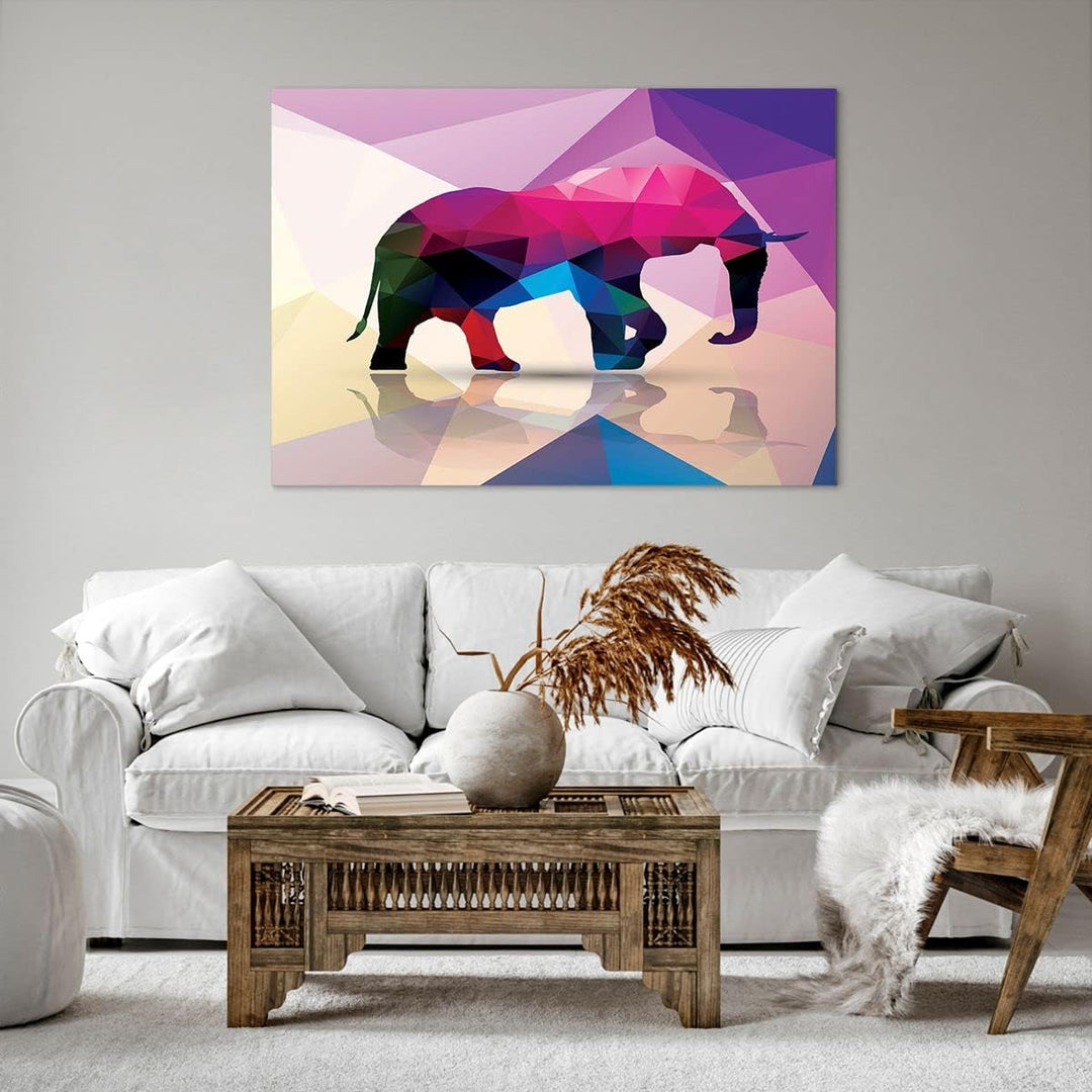 Bilder auf Leinwand 100x70cm Leinwandbild Elefanten Illustration Bunt Gross Wanddeko Bild Schlafzimm