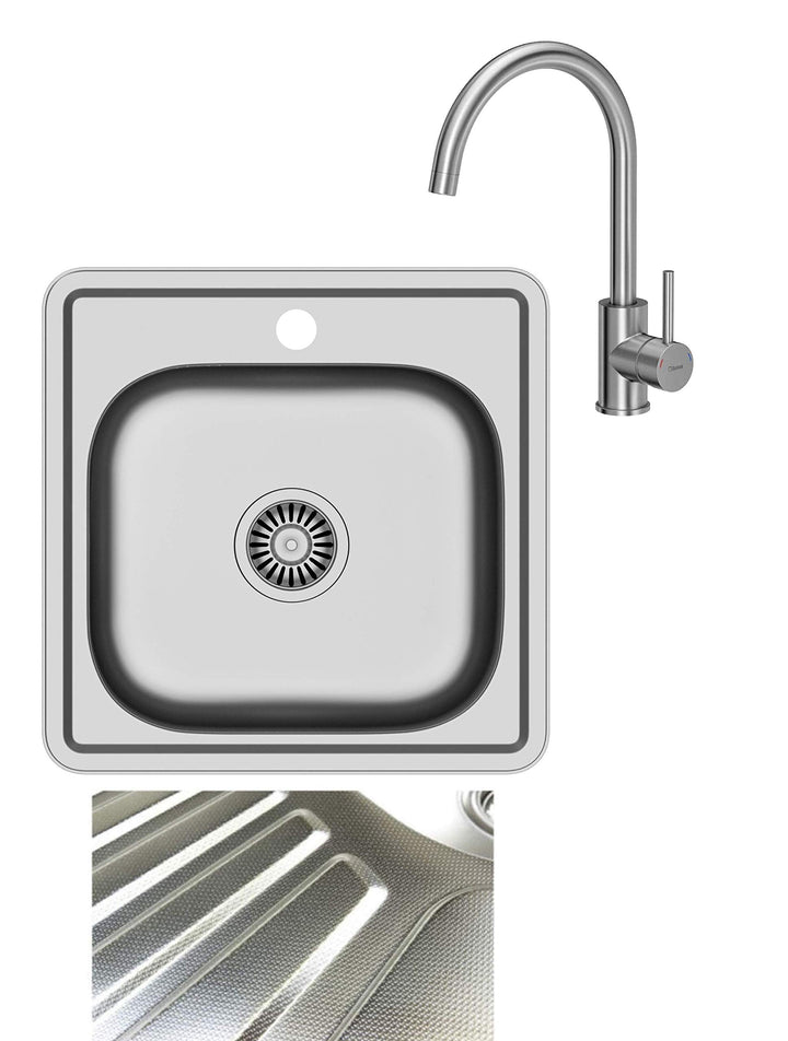 VBChome Einbauspüle mit Armatur 48x48 Leinenstruktur ab 45er Unterschrank Edelstahl Küchenspüle Spül