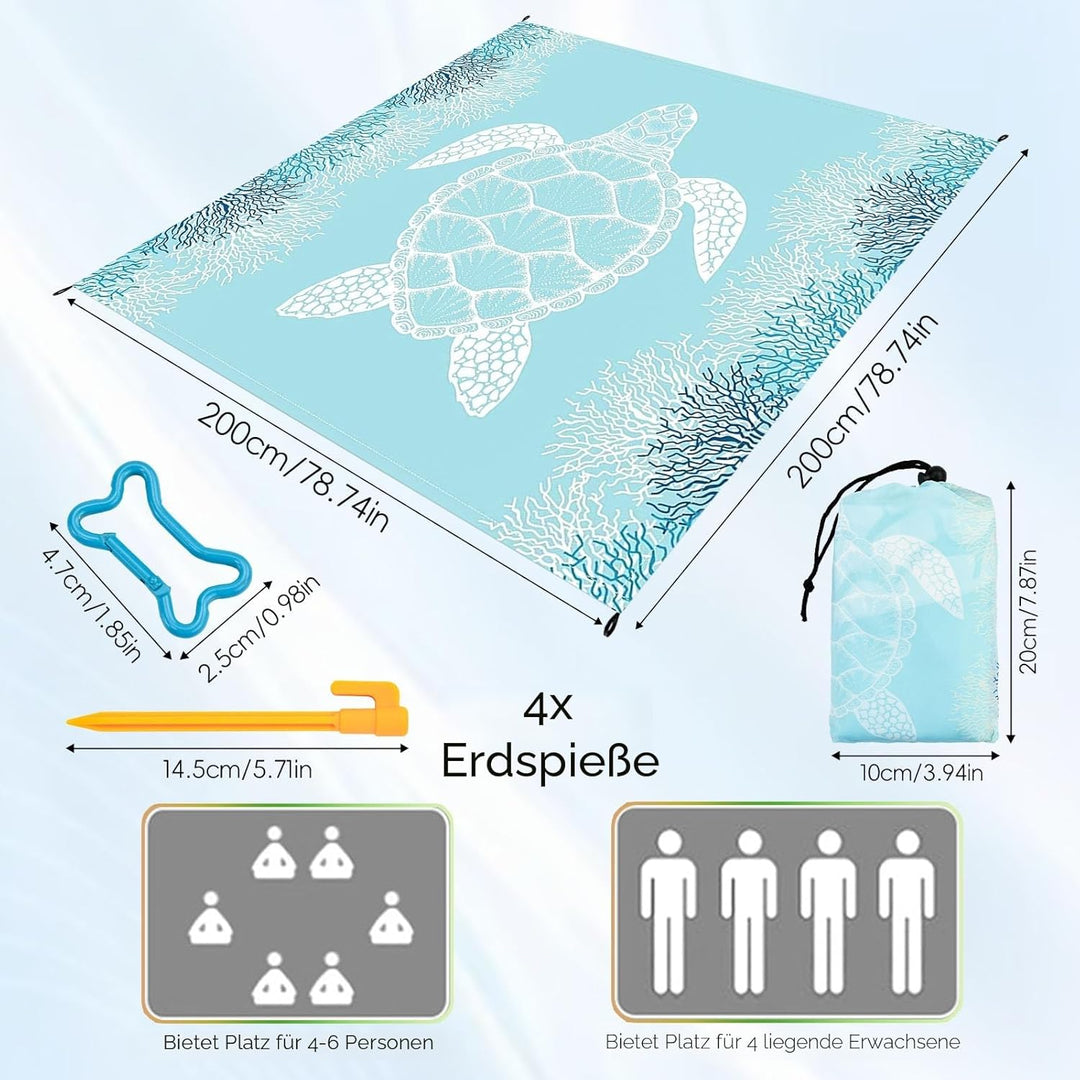 200X200cm Stranddecke Sandfrei Strandmatte Picknickdecke Sandfeste Sanddecke Sandmatte Strandtuch Pi