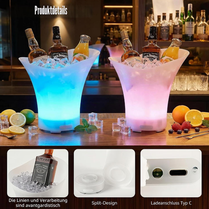 LED Sektkühler 5L, 2pcs Champagner Kühler, Sektkühler mit Automatischem RGB-Farbwechsel und Bluetoot