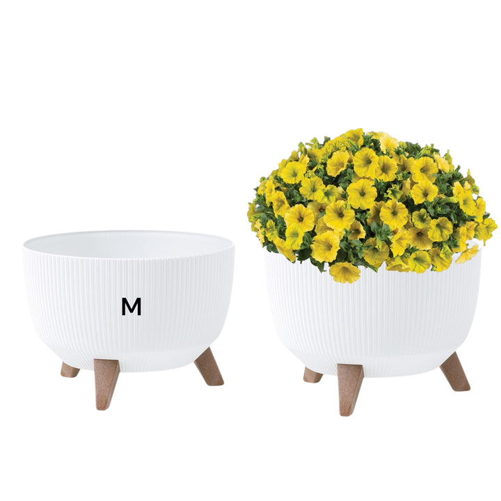 MELTOM Blumentopf Schale mit Füssen Einsatz Kräutertopf Übertopf Pflanzschale Eco Recycled (Weiss, M