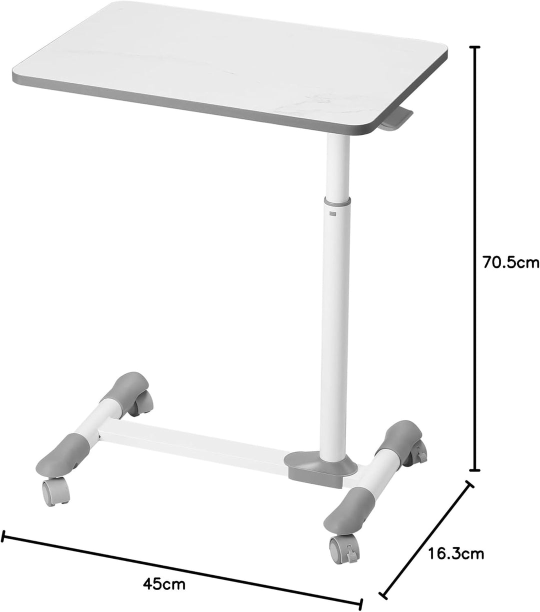 ETHU Betttisch auf Rollen, Ergonomischer Mobiler Pflegetisch 62-77 cm, Höhenverstellbarer Laptoptisc