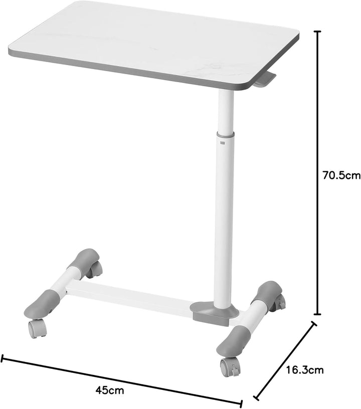 ETHU Betttisch auf Rollen, Ergonomischer Mobiler Pflegetisch 62-77 cm, Höhenverstellbarer Laptoptisc