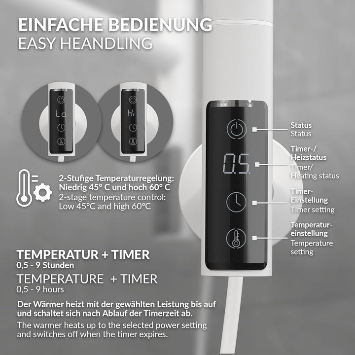 LuxeBath Handtuchwärmer Elektrisch mit 5 schwenkbaren Armen & Timerfunktion, Handtuchheizkörper Weis