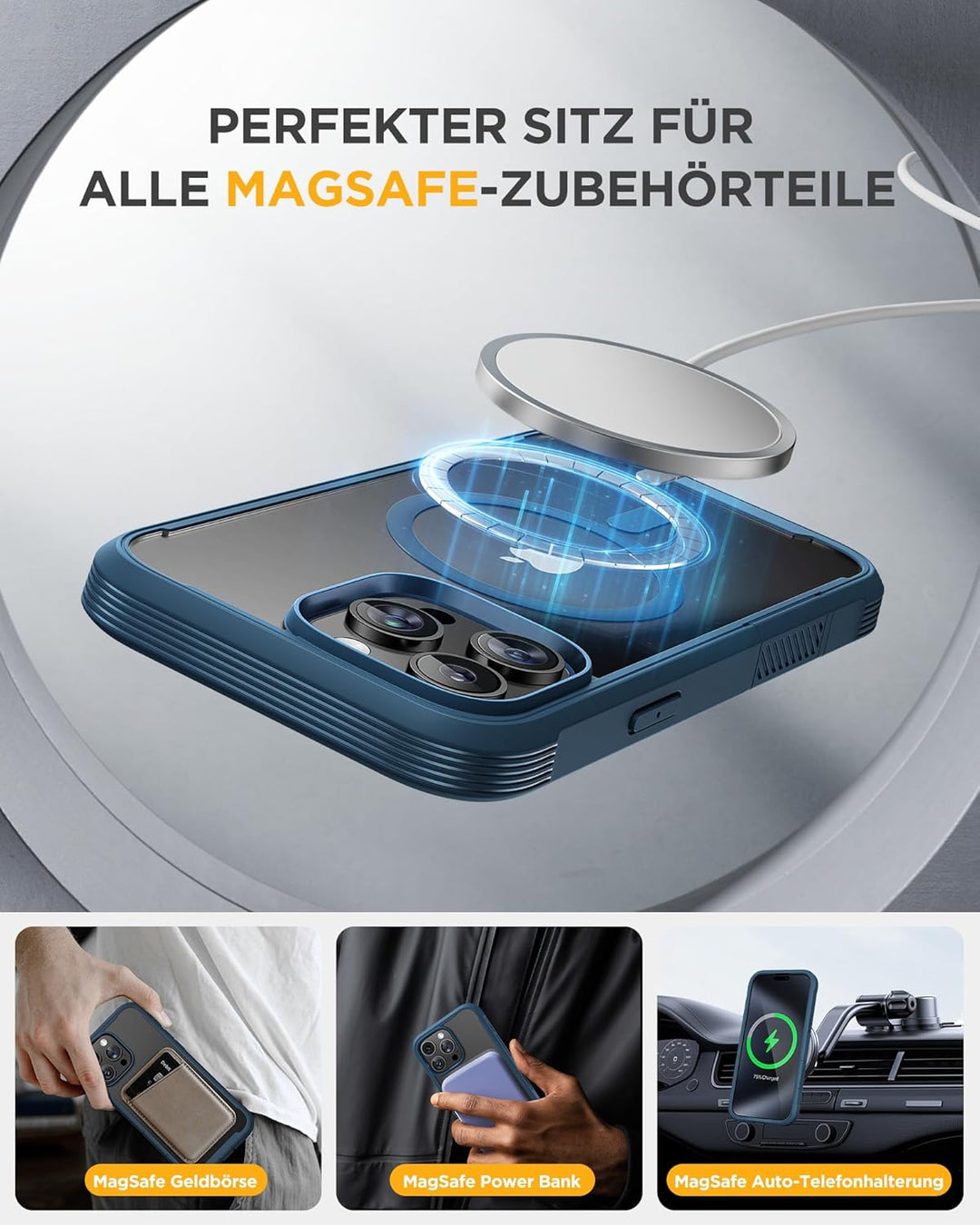 Miracase 360 Grad für iPhone 16 Pro Max Hülle mit Magsafe, Eingebaut Glas Schutzfolie, Komplettschut