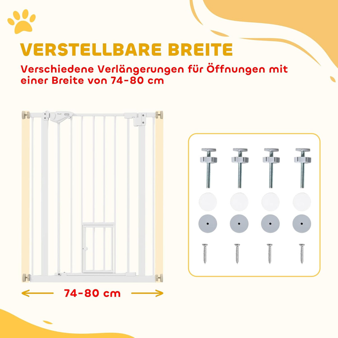 PawHut Hunde Türschutzgitter, Treppenschutzgitter, 74-80 cm Hunde Türgitter, Treppenschutz, Schutzgi