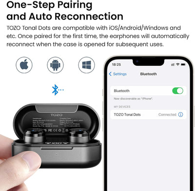 TOZO Tonal Dots Bluetooth Kopfhörer in Ear 5.3 Built-in ENC Geräuschunterdrückung Mic, 55 Stdn. Spie
