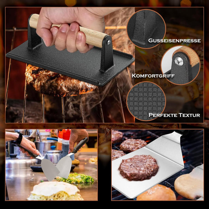 35 Stück Grillspachtel Set aus Edelstahl - Teppanyaki Grillschaufel Set, Smash Burger Set, mit Burge