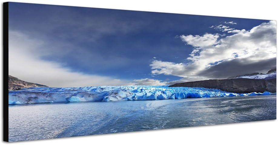 Paul Sinus Art Panoramabild auf Leinwand und Keilrahmen 150x50cm Patagonien Meer Eisberge Wolken Him